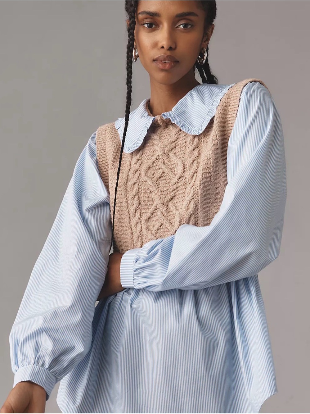 Maeve Beige Knit Top with Cream Label
